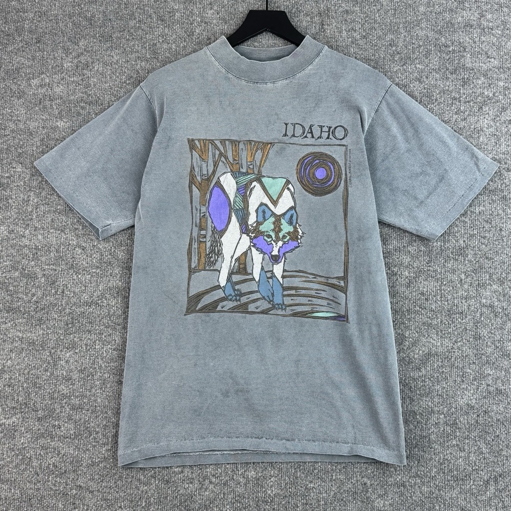 Vintage Idaho State Carol Konen T Shirt Mens M Gray 1991 Wolf Single Stitch USA